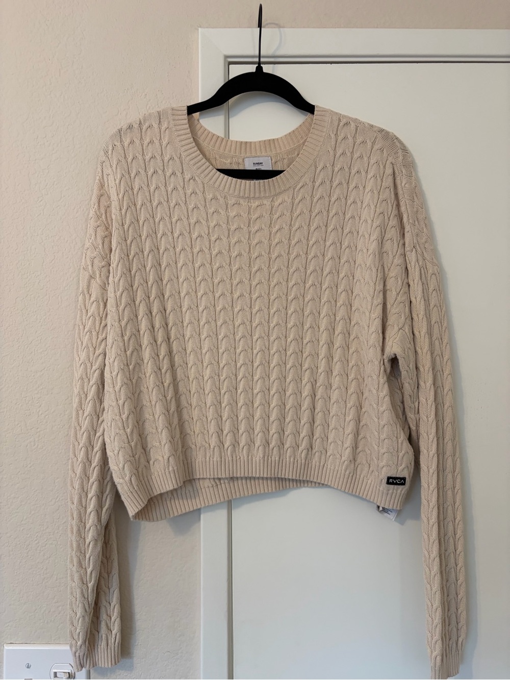 RVCA Cream Cable Knit Crew Sweater